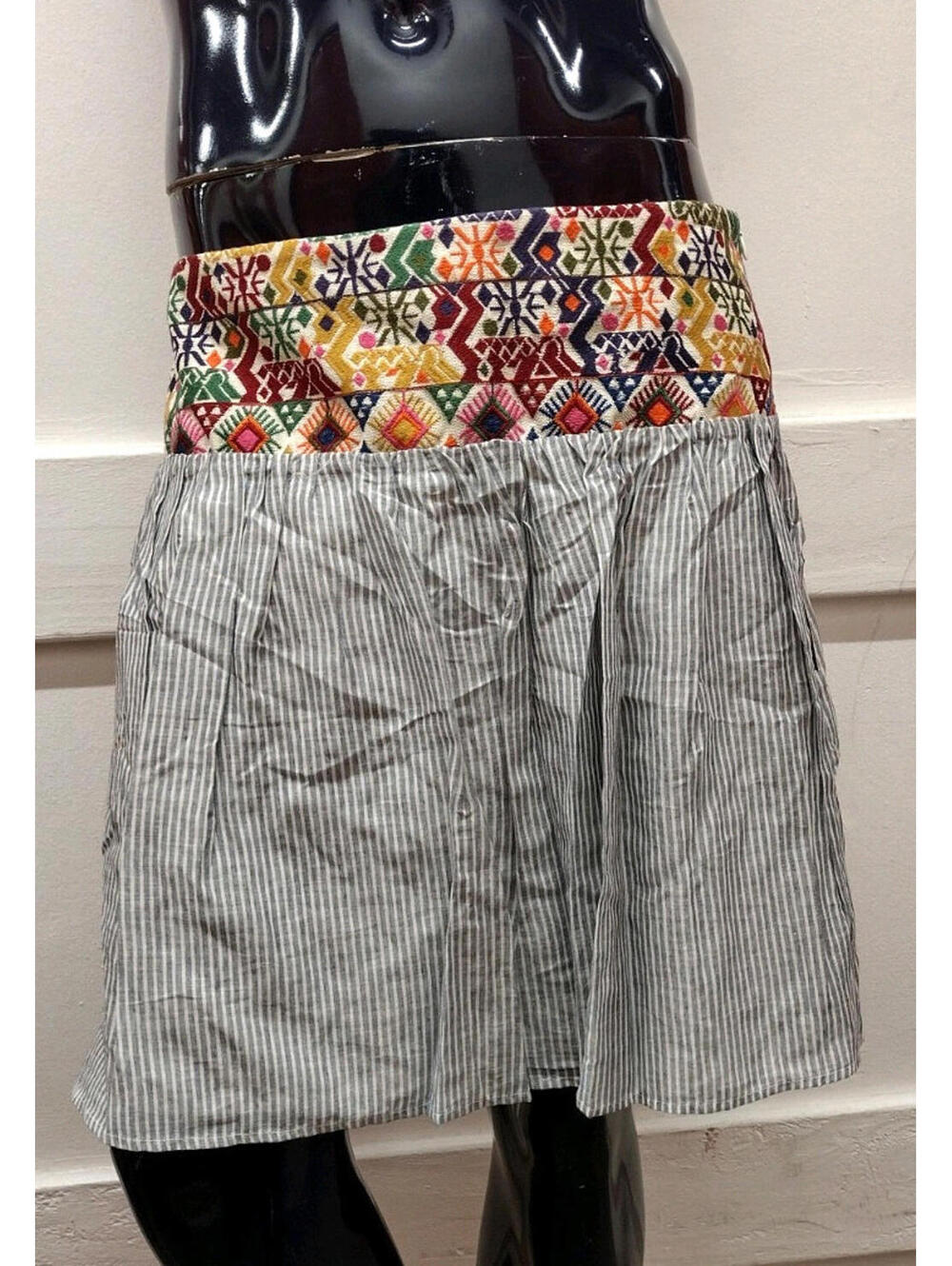 Signature Studio Ethnic Skirt Colorful Embroidery Wide Yolk Stripes Size XL New
